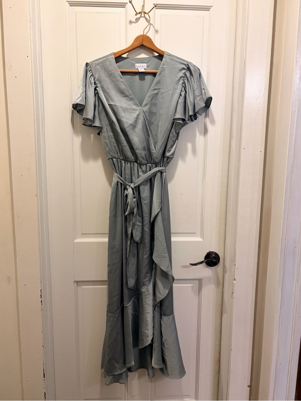 Women's Silver Green Wrap Maxi Dress with Belt
